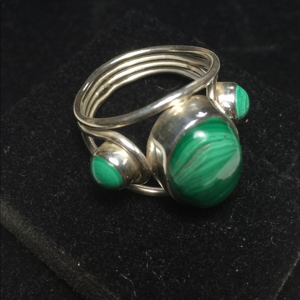 Malachite & 925 Silver Ring - image 5